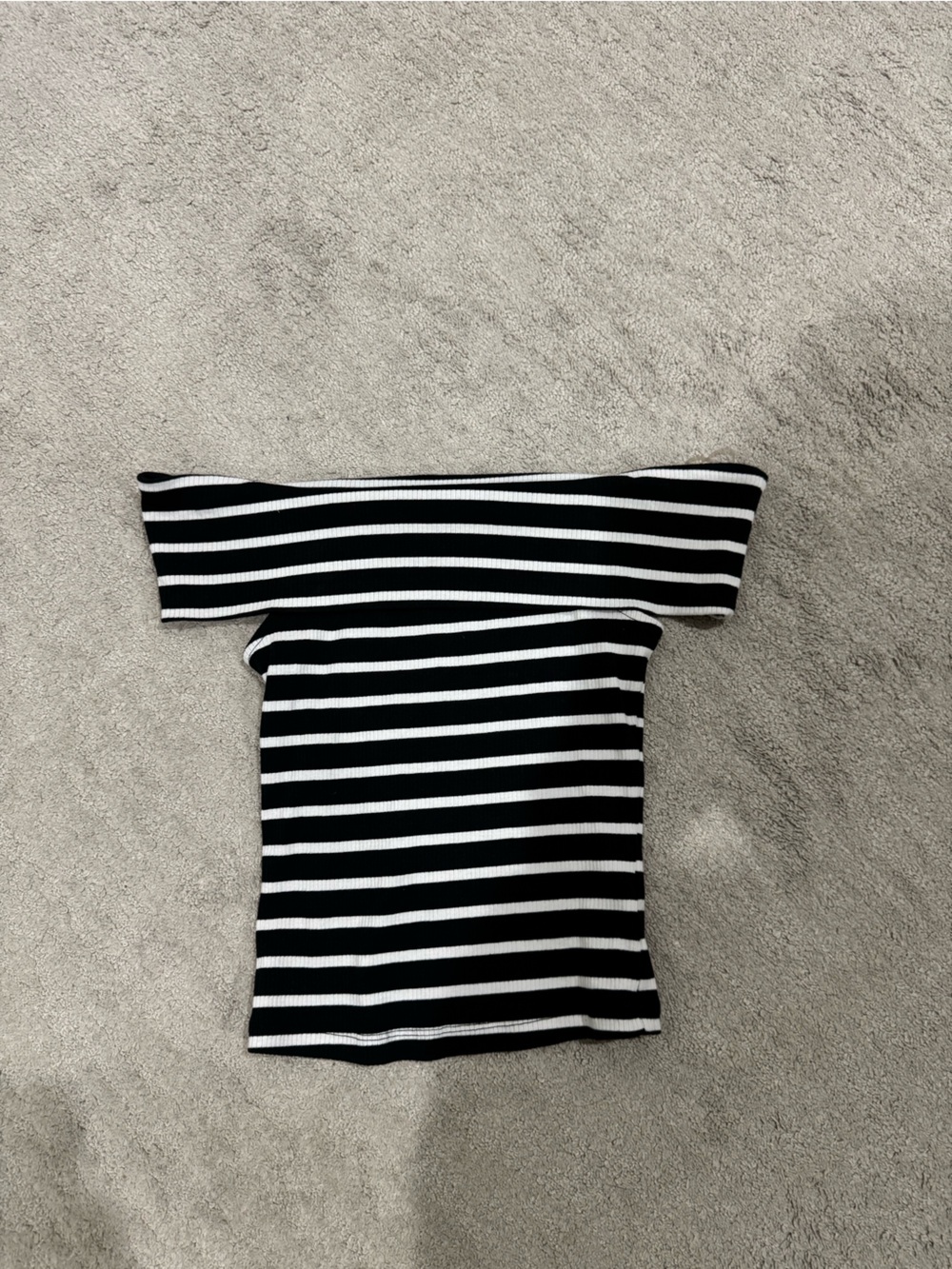 Lucky Brand Black and White Off-Shoulder Striped Tee